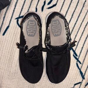 Hey Dude Women Black Slip-On Sneakers with Floral Trim